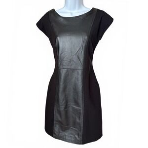 Boston Proper Black Leather Ribbon Tie Back Dress Size 6